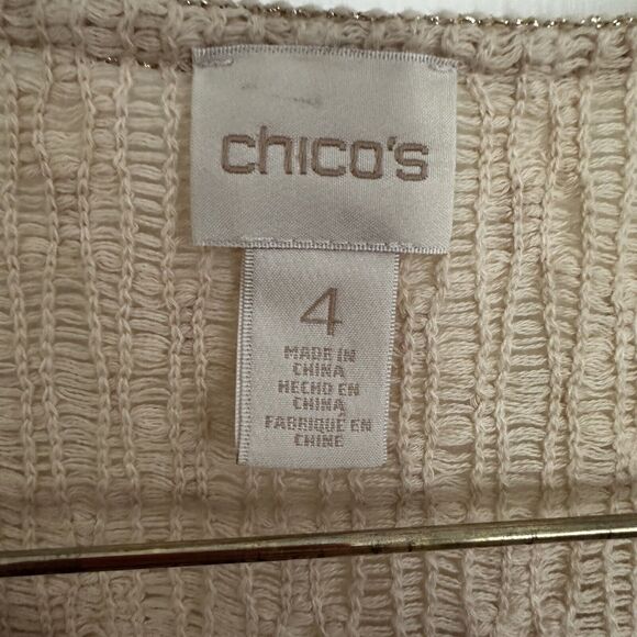 CHICOS Shirt Ivory tassel Fringe Beaded Layered look Woven Tunic Top 4 XXL 1x - Picture 2 of 10